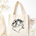 Woman Floral Crown Line Art Tote