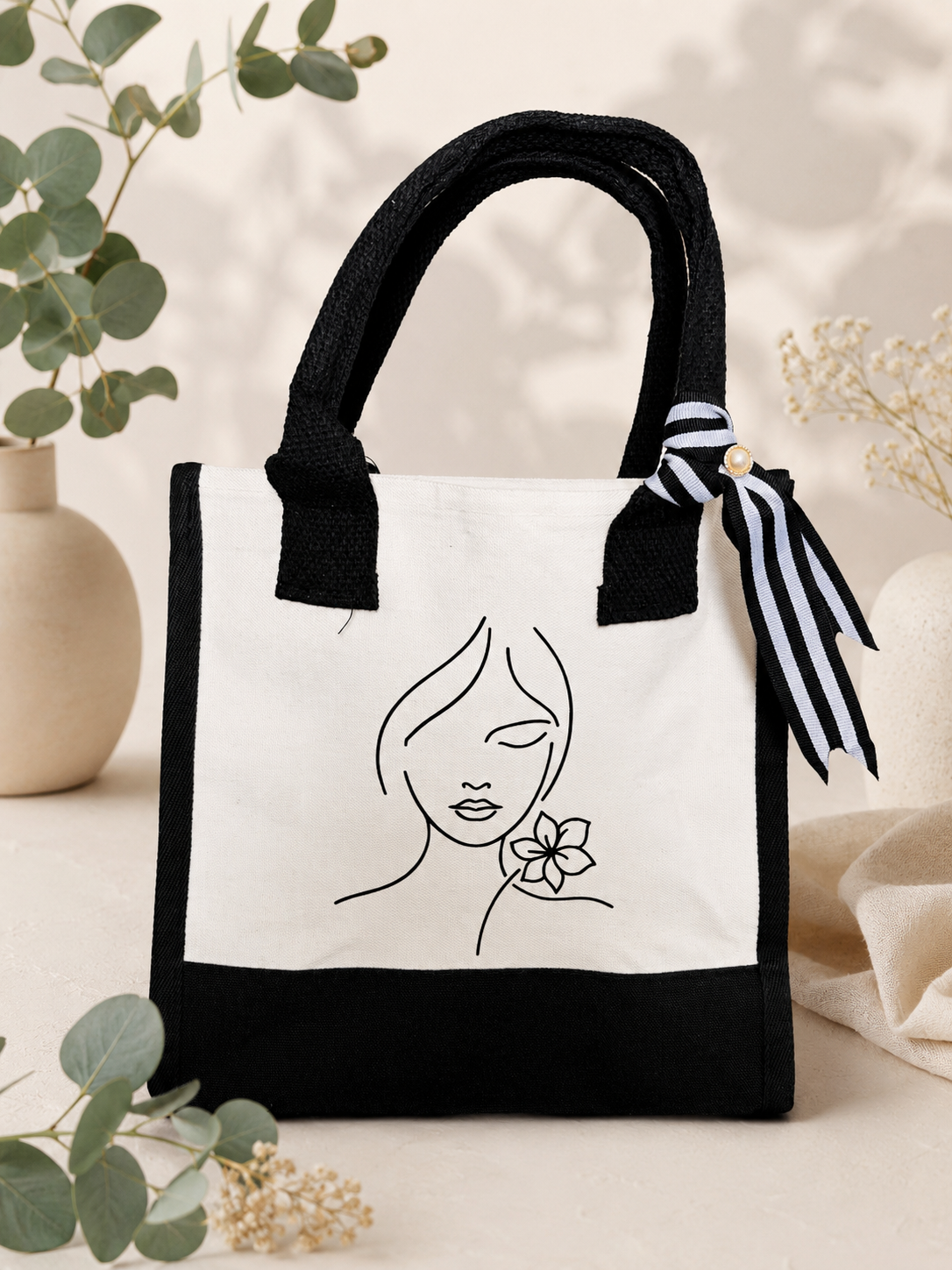 Minimalist Line Art Canvas Tote Bag