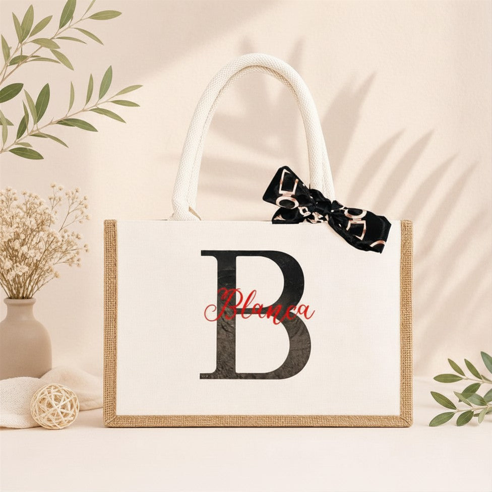 Personalized Monogram Jute Tote