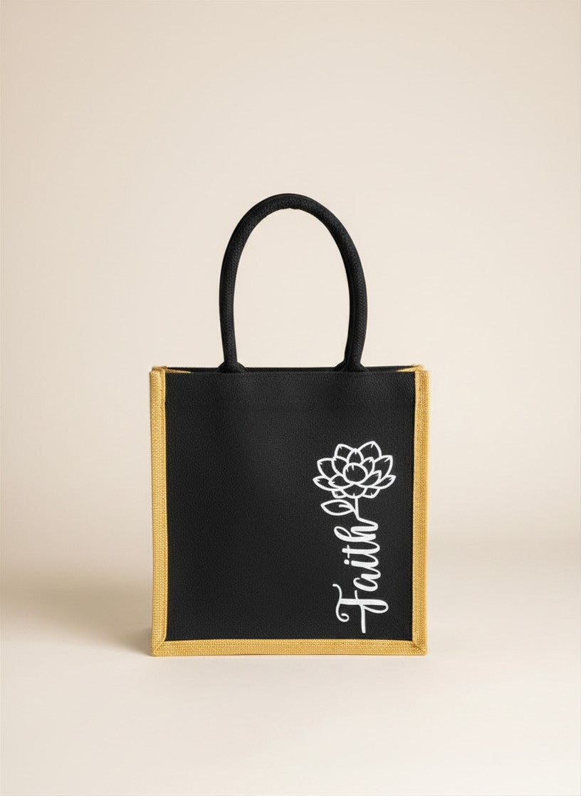 Faith Lotus Jute Tote