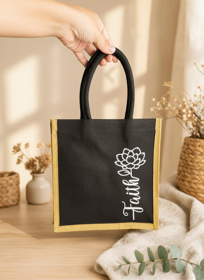 Faith Lotus Jute Tote