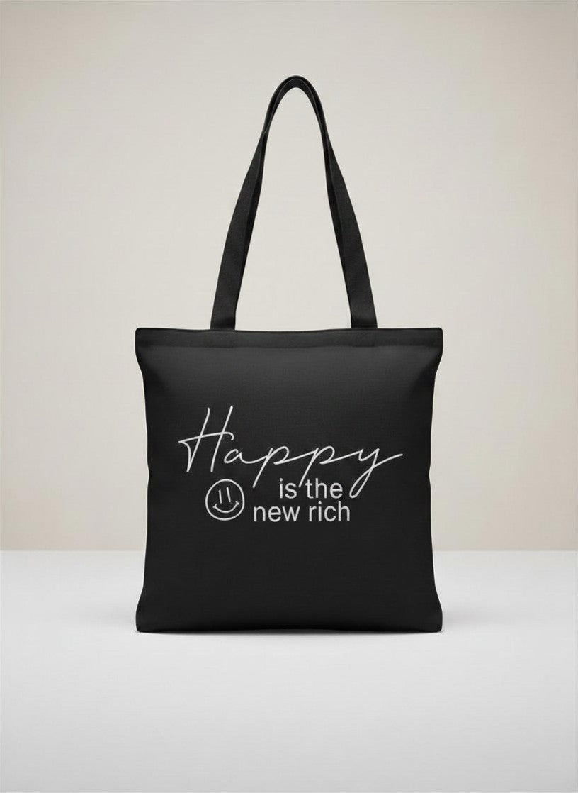 Happy Is The New Rich Cotton Tote