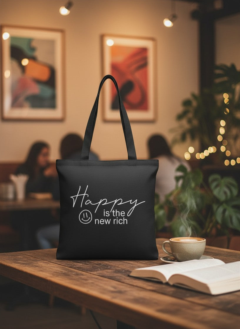 Happy Is The New Rich Cotton Tote