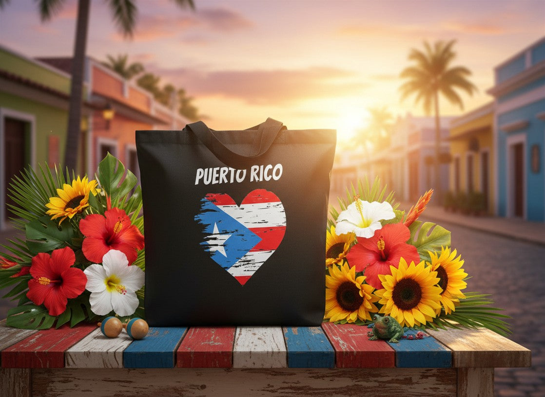 Puerto Rico Flag Heart Cotton Tote