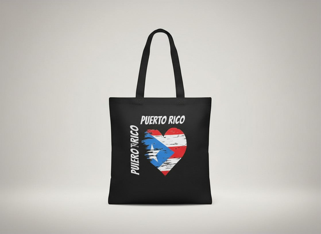 Puerto Rico Flag Heart Cotton Tote