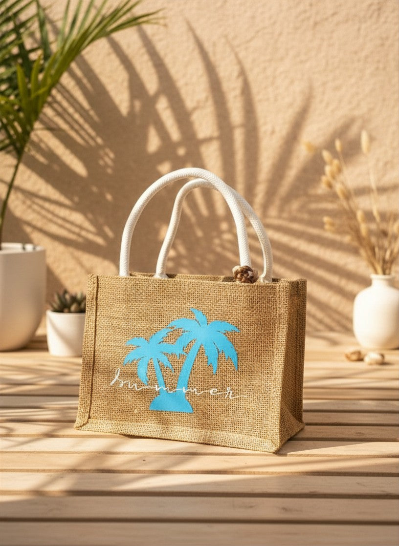 Summer Palms Jute Tote