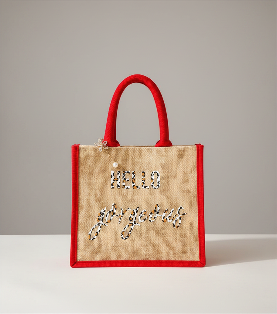 Hello Gorgeous Cheetah Tall Jute Tote